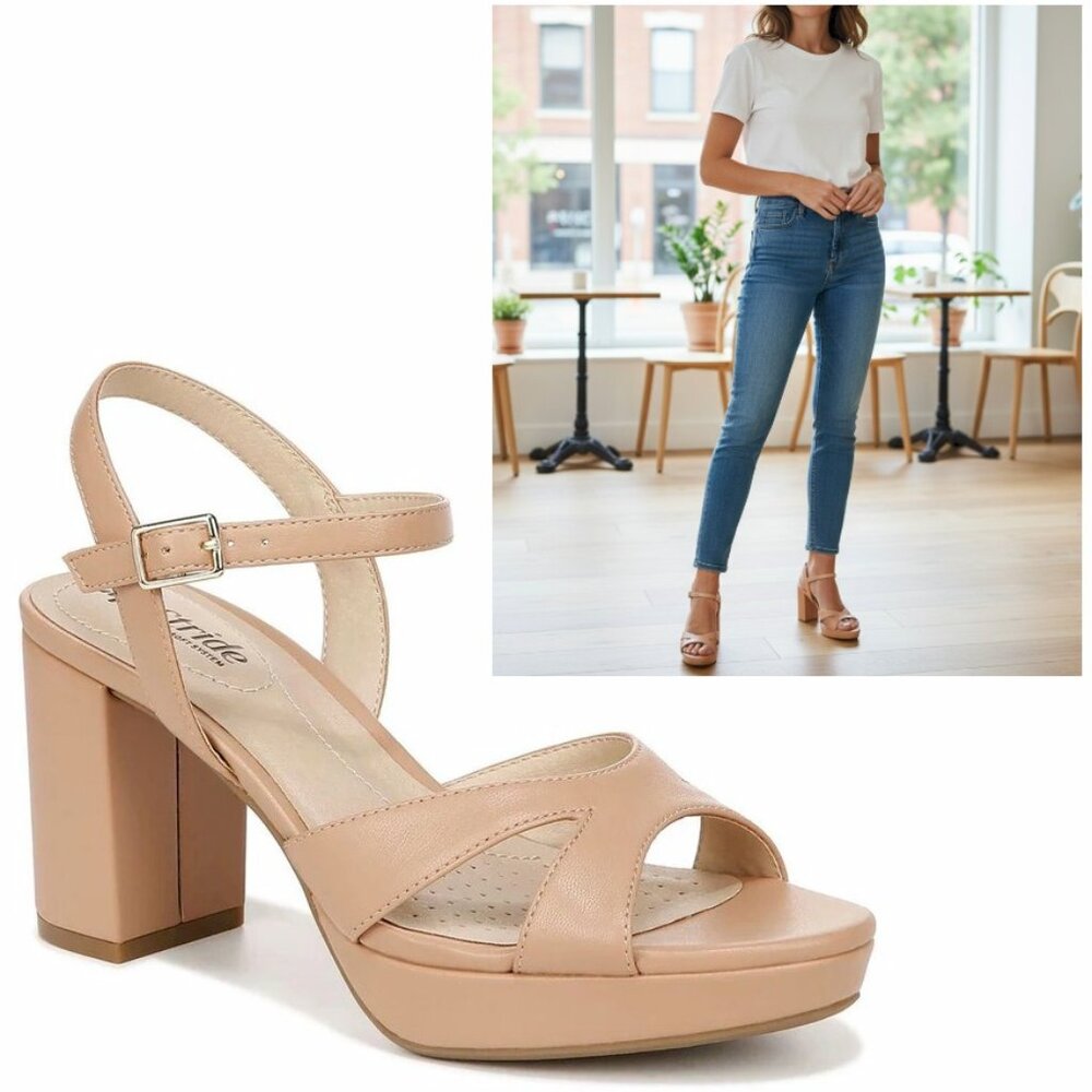 LifeStride Last Dance 4 Ankle Strap Tan Block Heels Women's Size 11W New